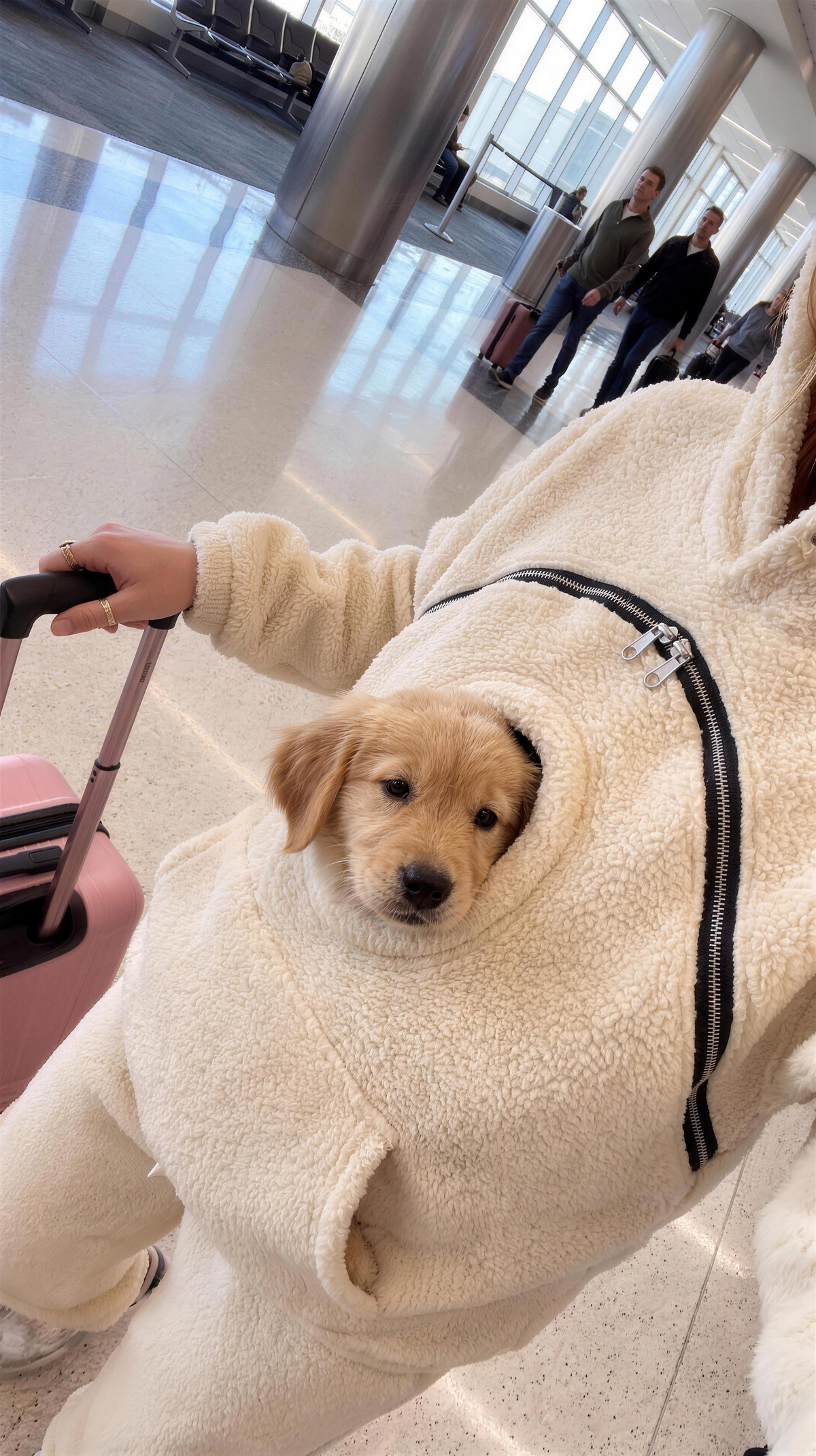 PawPouch pet carrier hoodie with puppy peeking out