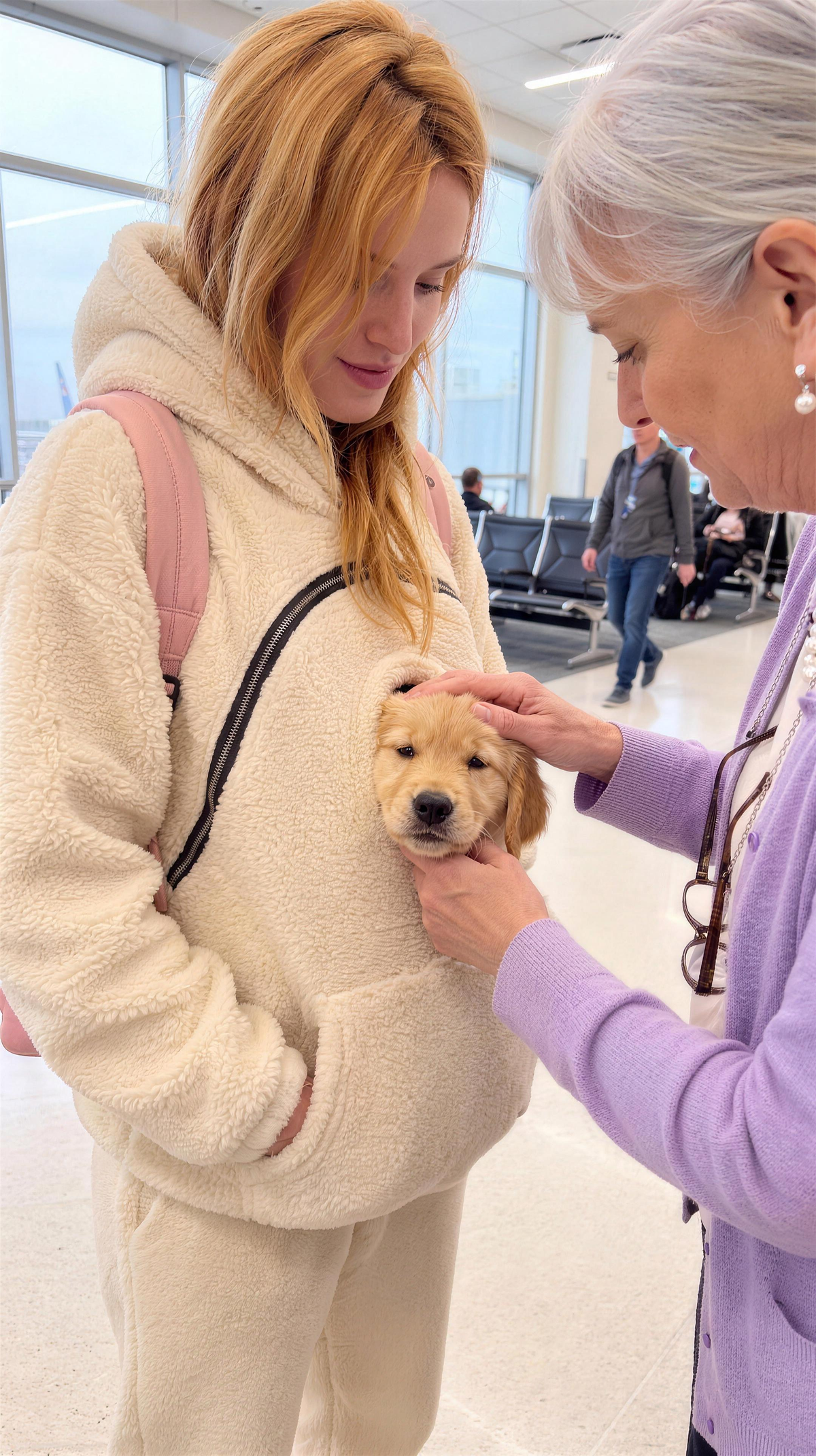PawPouch pet carrier hoodie with puppy peeking out